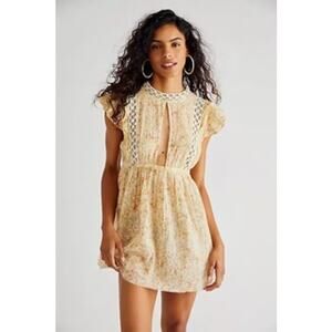 Free People One Eva Tunic Size Small NWT Floral Print Lace Babydoll Top Boho